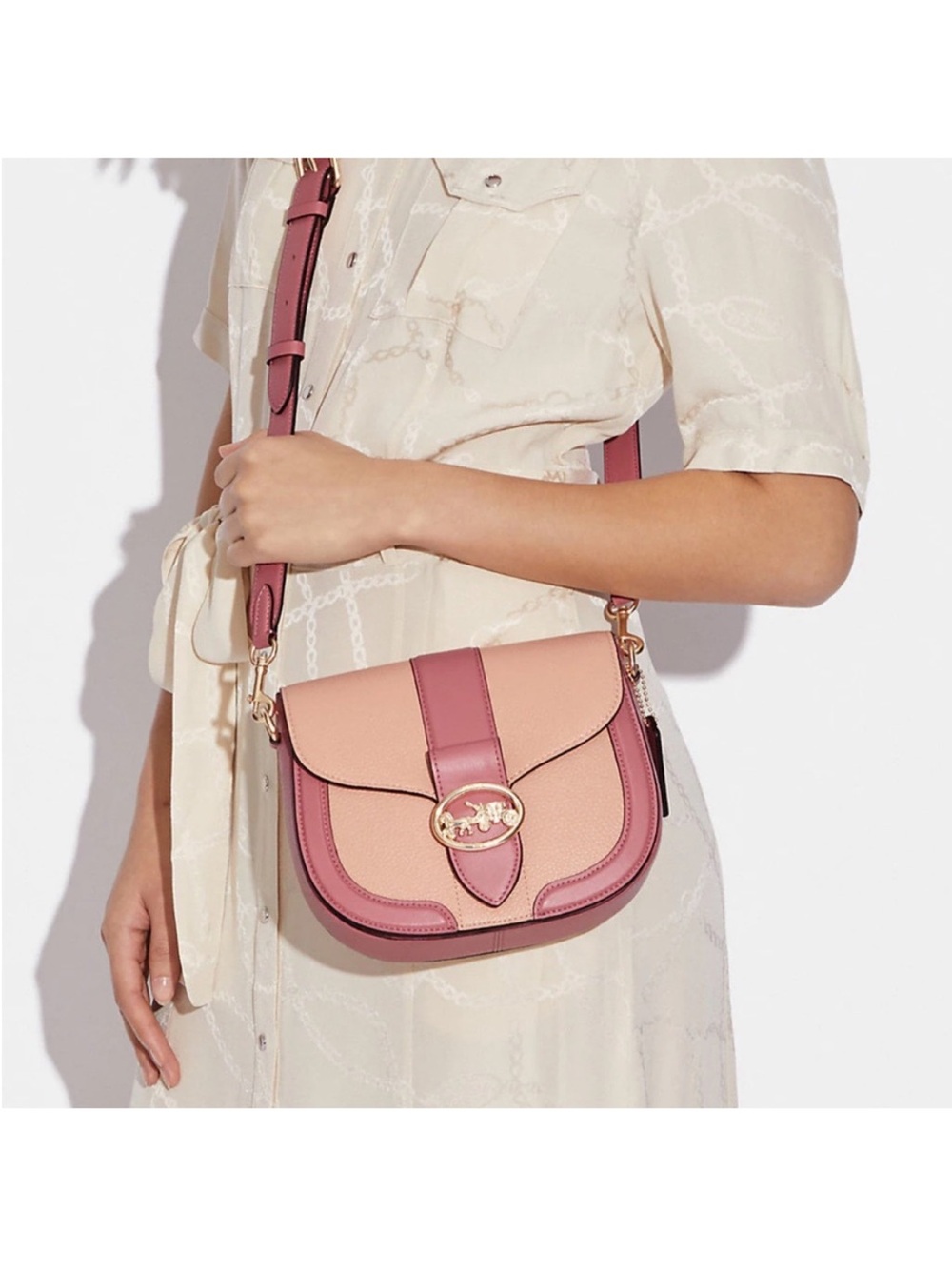 COACH Georgie Saddle Bag In Colorblock COLOR:
Gold/Faded Blush/Taffy - Picture 4 of 16